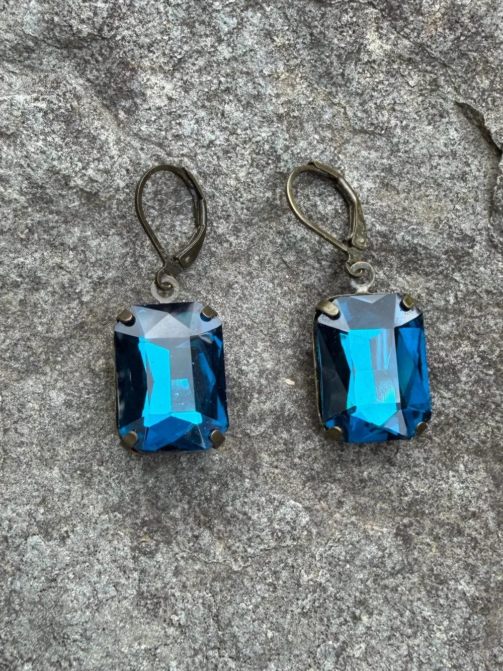Vintage Blue Crystal Rectangular Drop Earrings